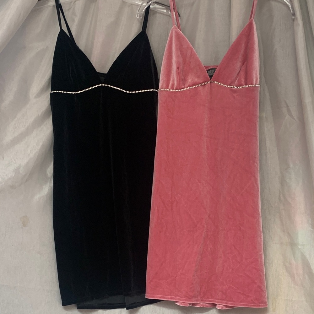 wild fable Velvet Slip Dress with Rhinestone Trim - Pink and Black